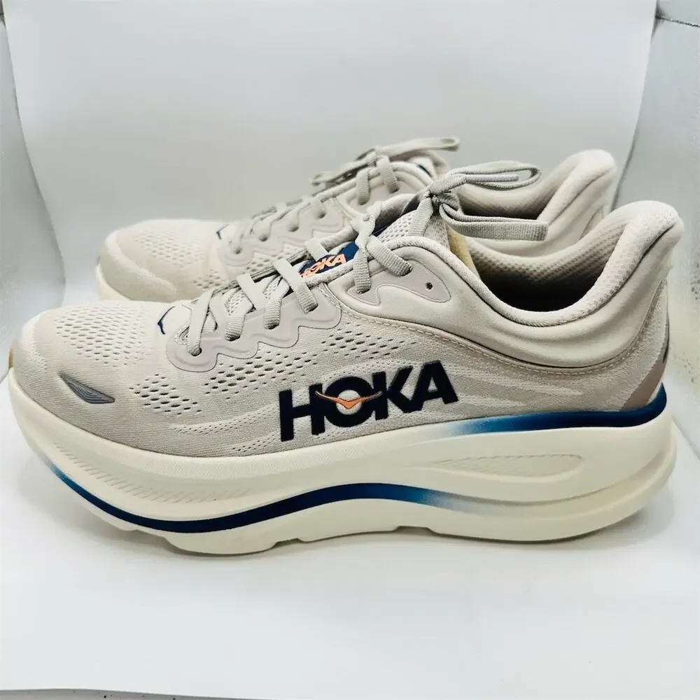 HOKA Bondi 9 Men's Running Shoes 'Stucco/Grout' White/Blue Size 11 D With Box